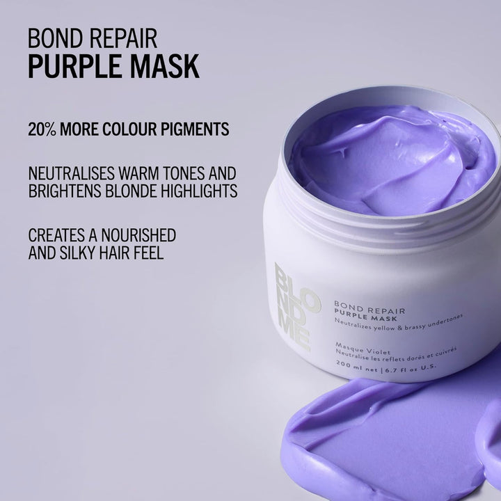 Schwarzkopf BlondMe Bond Repair Purple Mask / Neutraliza los tonos amarillos y cobrizos