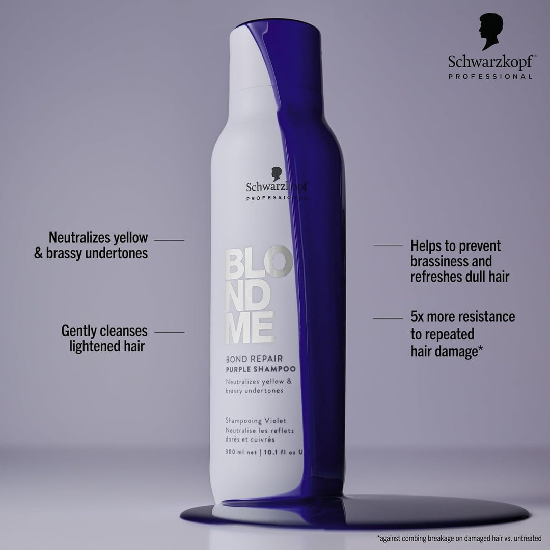 Schwarzkopf BlondMe Bond Repair Purple Shampoo /Neutraliza los tonos amarillos y cobrizos