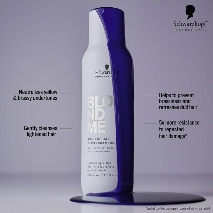 Schwarzkopf BlondMe Bond Repair Purple Shampoo /Neutraliza los tonos amarillos y cobrizos