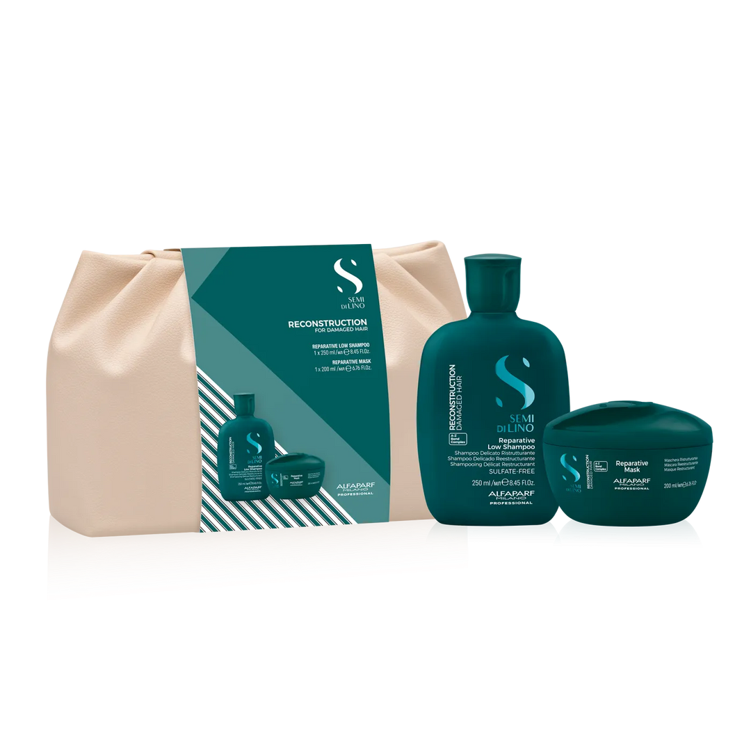 El Alfaparf Semi di Lino Reconstruction Repair Duo Bag está diseñado para ayudar a reconstruir el cabello desde el interior mientras protege su superficie, devolviéndole fuerza, suavidad y brillo.