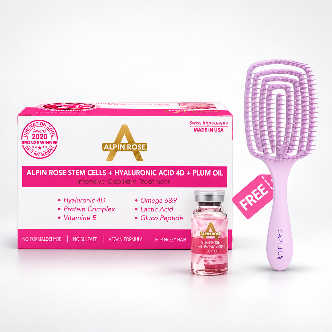 6 ampollas de Alpine Rose células madre tratamiento capilar para cabello seco y maltratado con cepillo desenredante gratis