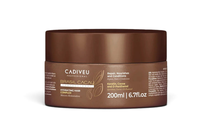 Cadiveu Professional Brasil Cacau Hydrating Hair Complex Mask 200 ml con queratina, cacao y D-Pantenol