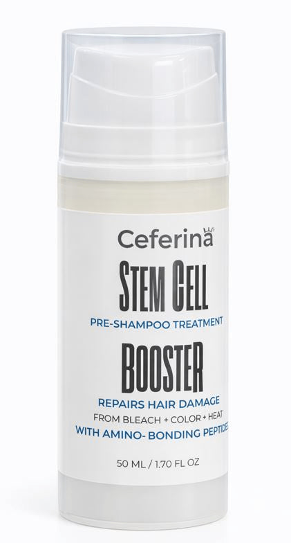 Stem Cell Booster con Amino-Bonding Peptides, ácido hialurónico y aminoácidos. Ayuda a fortalecer, reparar y mejorar la apariencia del cabello dañado o teñido, aportando suavidad y brillo.