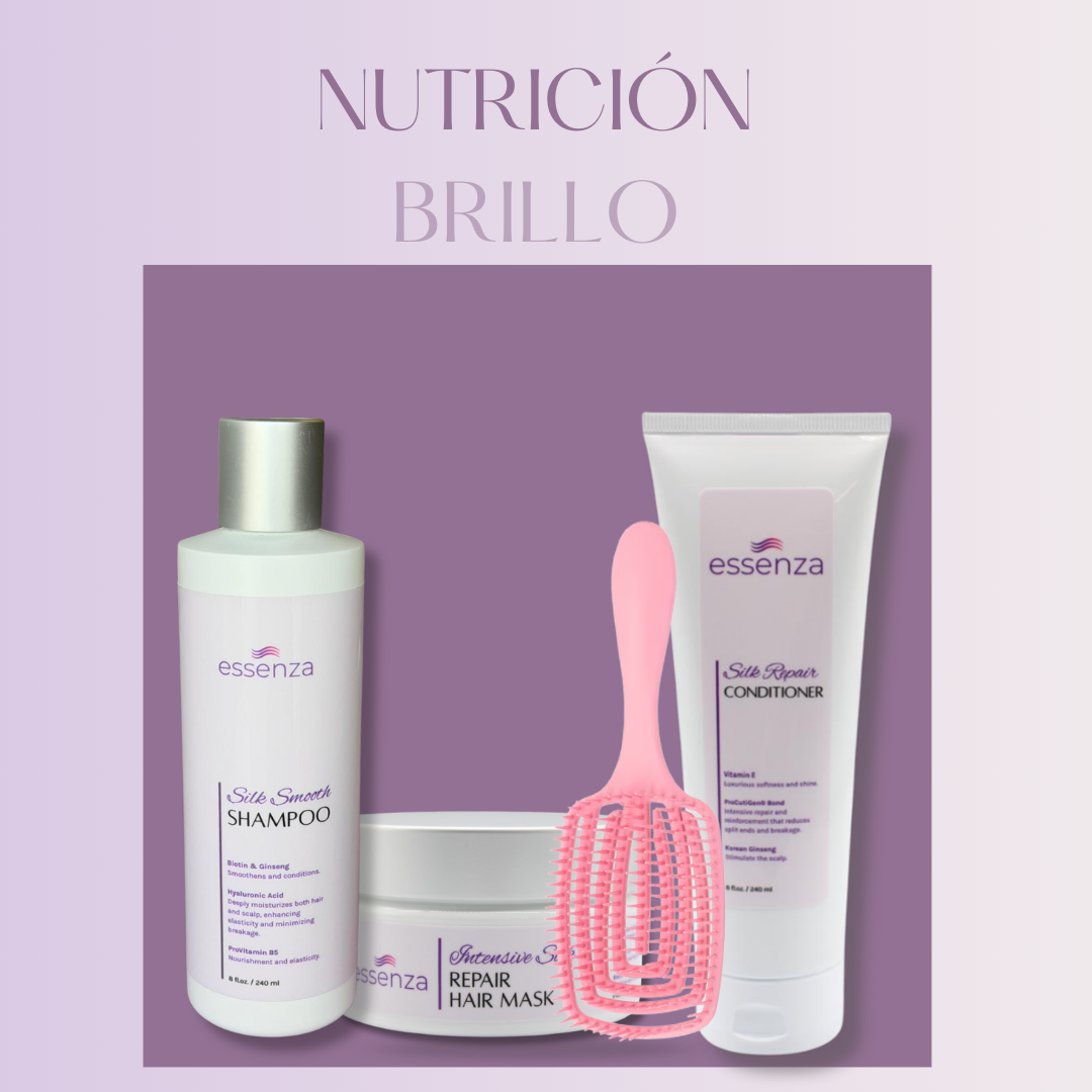 Kit Essenza con shampoo, acondicionador, mascarilla, CEPILLO DESENREDANTE 
