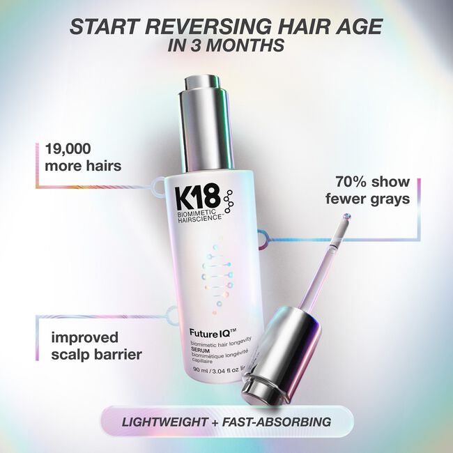 K18 FutureIQ Biomimetic Hair Longevity Serum 3 oz para caída, densidad y cuidado del cuero cabelludo