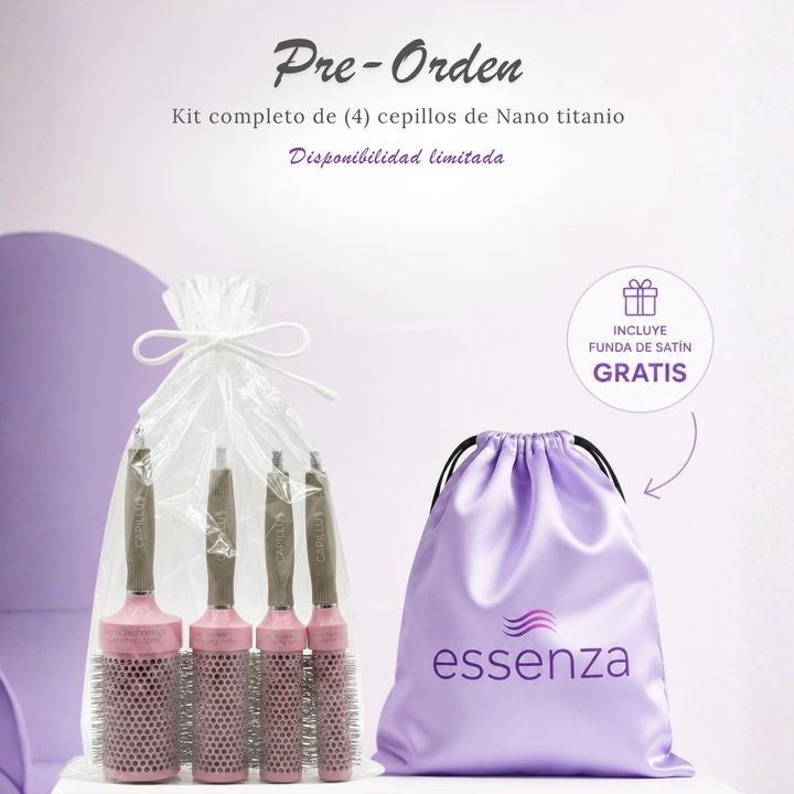 Kit completo de 4 cepillos redondos de nano titanio en diferentes tamaños