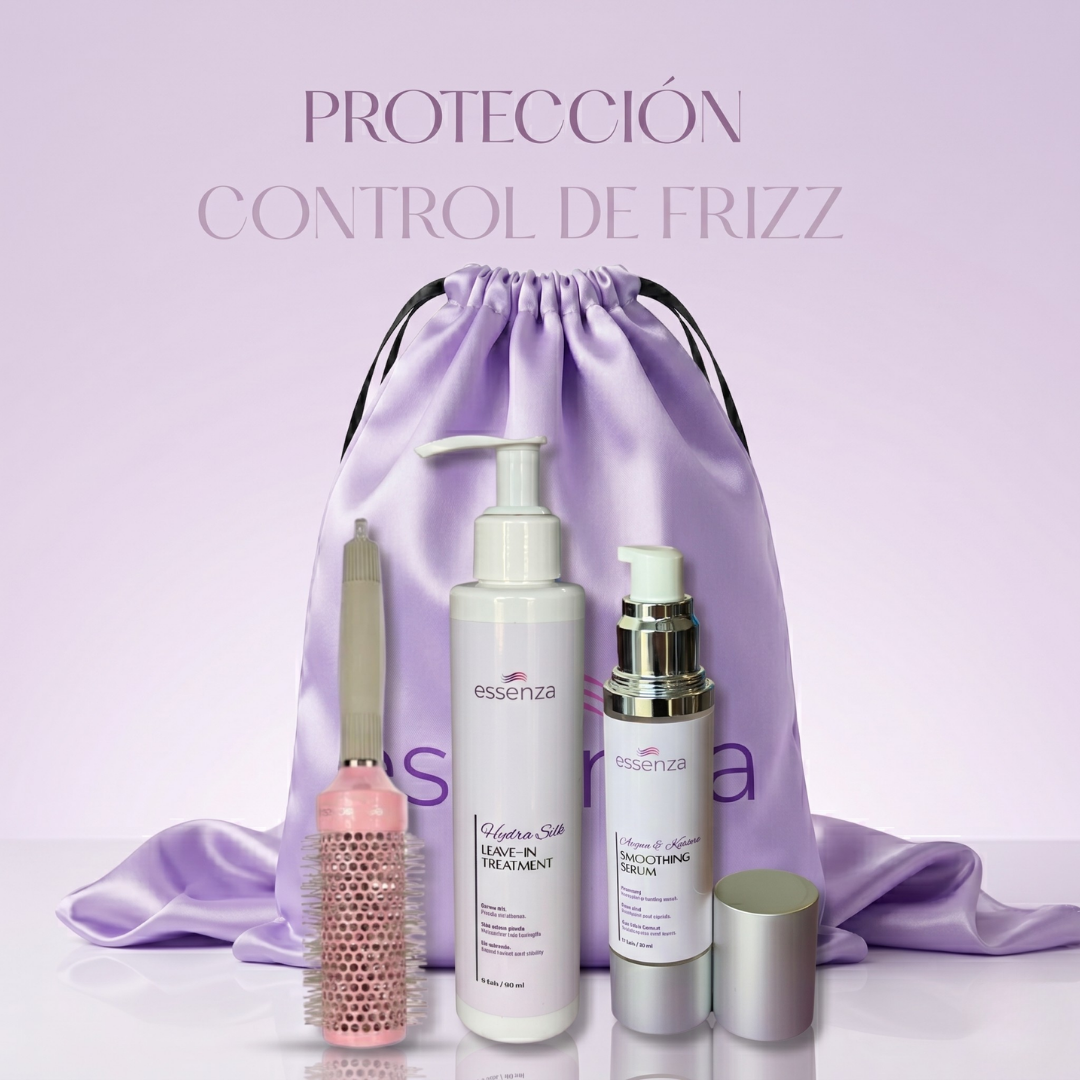 Kit Essenza con protector térmico, sérum, cepillo nano titanium,