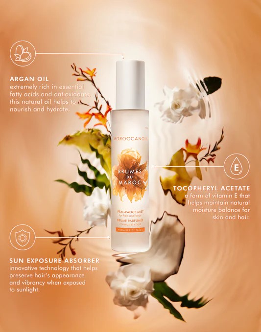 perfume para Refrescar tu cabello y tu piel durante el día con esta bruma ultraligera enriquecida con aceite de argán, vitamina E y tecnología absorbente de rayos UV. Su fórmula ayuda a mantener el cabello con una apariencia saludable mientras deja una delicada fragancia que te acompaña durante horas.
