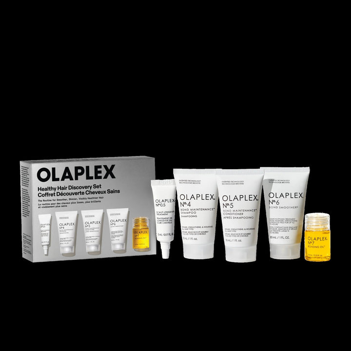Descubre la rutina Olaplex con el Healthy Hair Discovery Set. Incluye shampoo, acondicionador, tratamiento para cuero cabelludo y estilizadores para ayudar a hidratar, suavizar y proteger el cabello.