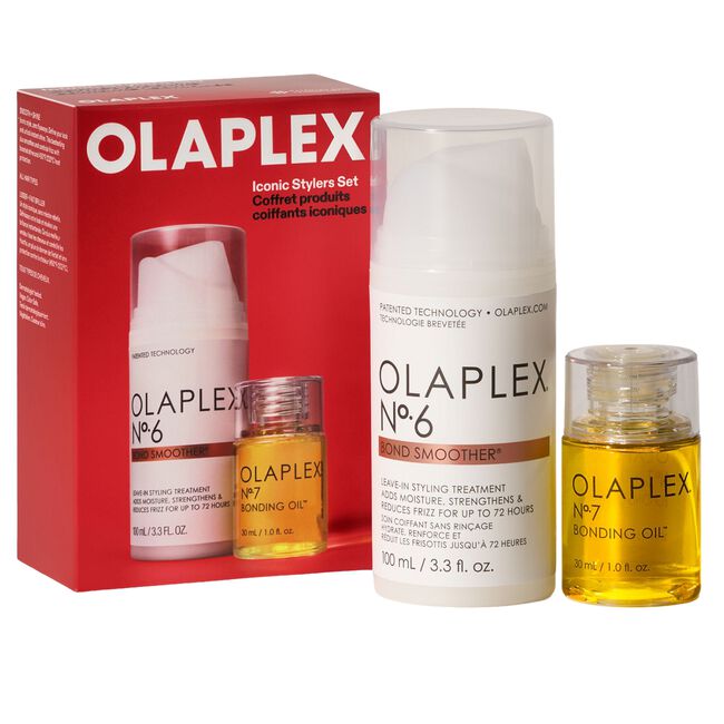 OLAPLEX Iconic Stylers Set con Nº.6 Bond Smoother y Nº.7 Bonding Oil para suavizar y aportar brillo al cabello