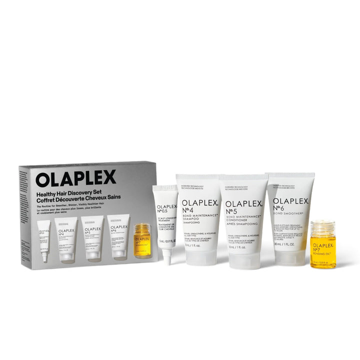 Descubre la rutina Olaplex con el Healthy Hair Discovery Set. Incluye shampoo, acondicionador, tratamiento para cuero cabelludo y estilizadores para ayudar a hidratar, suavizar y proteger el cabello.
