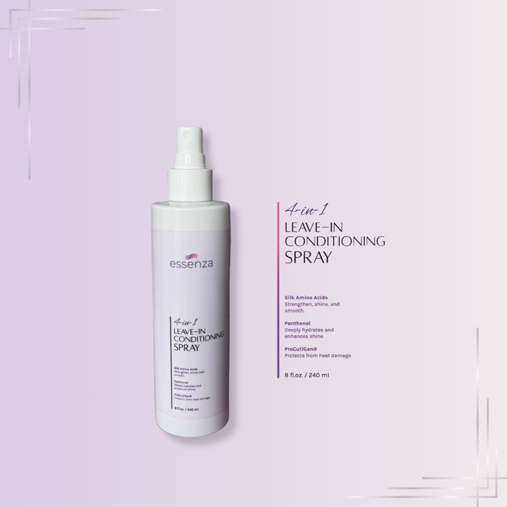 Spray sin enjuague Essenza 4-en-1 que fortalece, hidrata, controla el frizz y protege tu cabello del calor