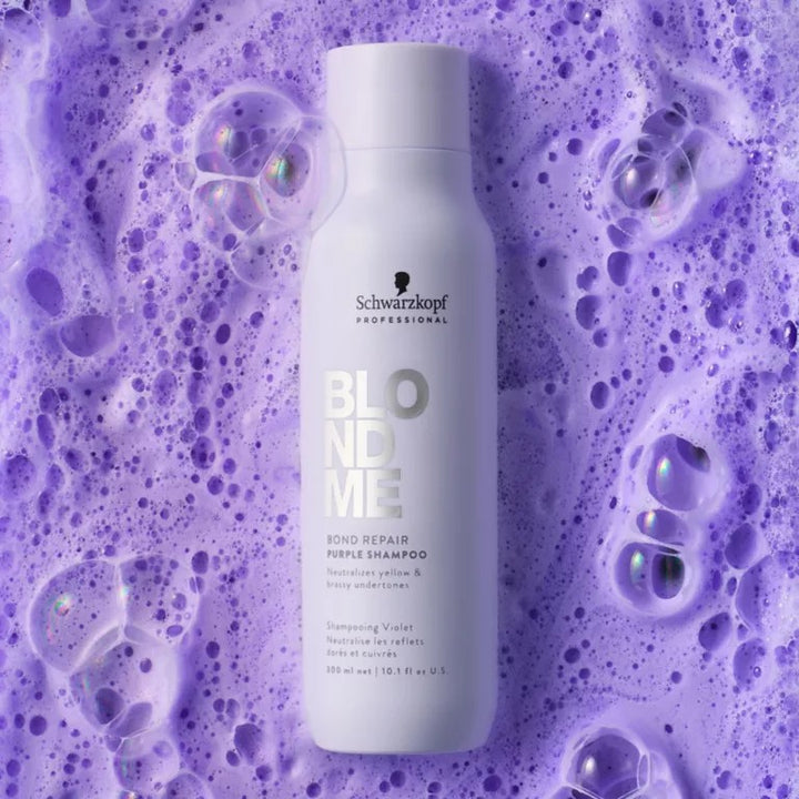 Schwarzkopf BlondMe Bond Repair Purple Shampoo /Neutraliza los tonos amarillos y cobrizos