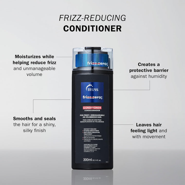 Truss Frizz Zero Conditioner 300 ml para control del frizz, protección contra humedad, suavidad y brillo del cabello