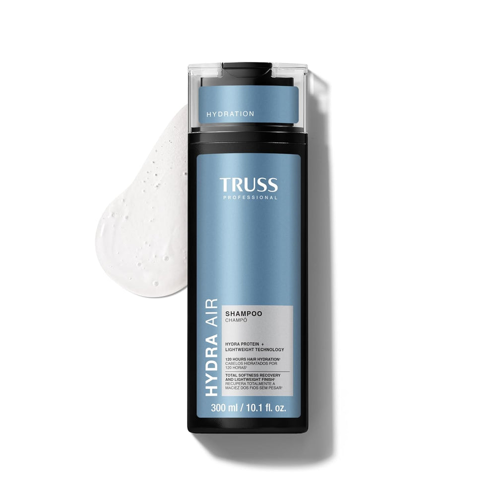 TRUSS Hydra Air Shampoo de 300 ml, champú hidratante profesional para una limpieza suave que ayuda a mantener el cabello hidratado, ligero y con movimiento.