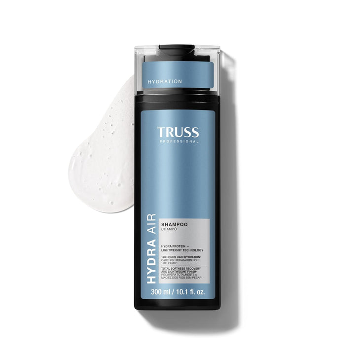 TRUSS Hydra Air Shampoo de 300 ml, champú hidratante profesional para una limpieza suave que ayuda a mantener el cabello hidratado, ligero y con movimiento.