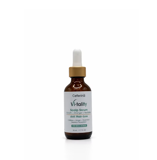 Scalp Serum Vitality con Procapil®, Biotynoil®, cafeína, romero y aceite de amla. Ayuda a fortalecer el cuero cabelludo y mejorar la apariencia de densidad y volumen del cabello.