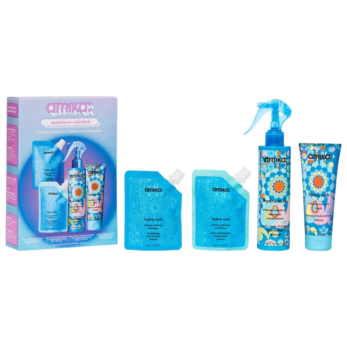 Kit Amika Moisture-Minded Holiday con productos Hydra Rush.