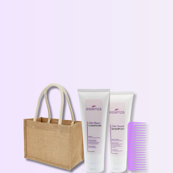 Dúo Essenza Shampoo y Acondicionador con peine lavanda y bolsa reutilizable