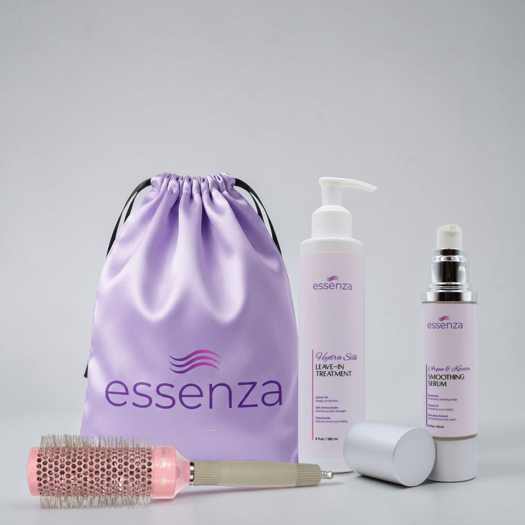 Kit Essenza con protector térmico, sérum, cepillo nano titanium 43mm