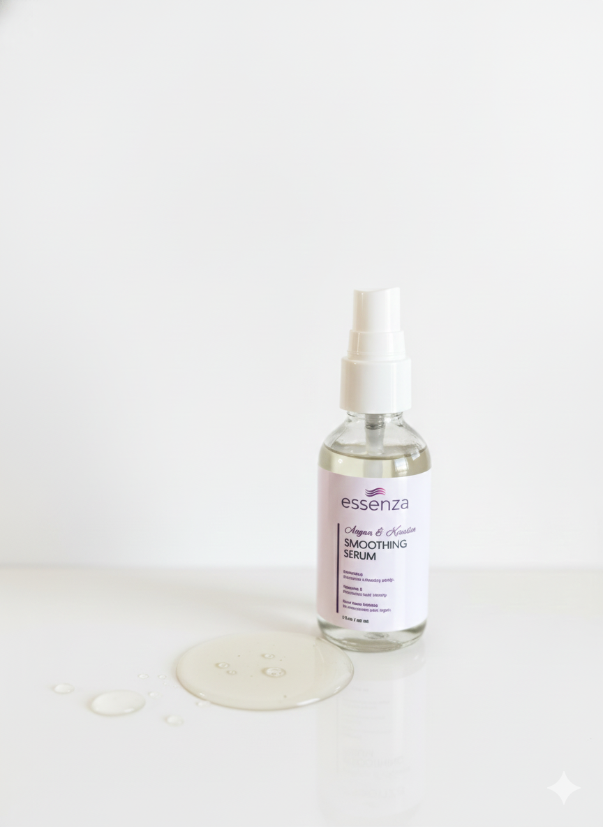 Essenza Argan & Keratin Serum que controla el frizz y sella las puntas abiertas