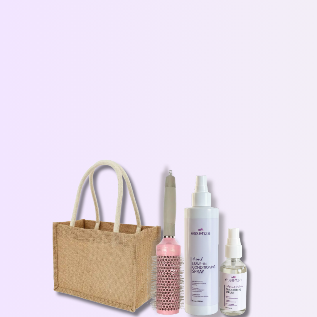 Kit Essenza con protector térmico, sérum, cepillo nano titanium, peine lavanda y tote bag