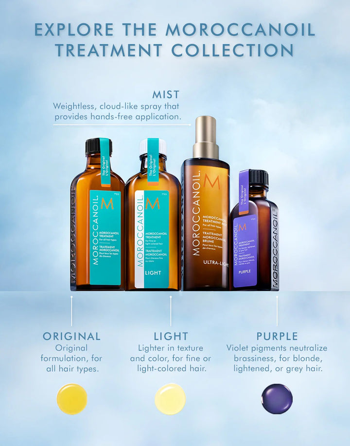 Bruma ultraligera del Moroccanoil Treatment Mist; absorción rápida y sensación ligera como aire, ideal también para cabello fino
