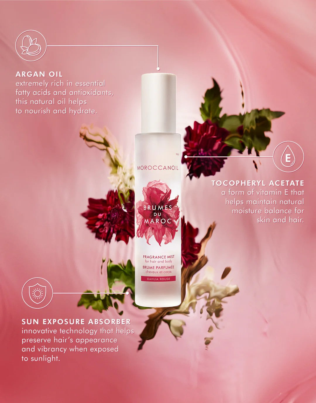perfume para Refrescar tu cabello y tu piel durante el día con esta bruma ultraligera enriquecida con aceite de argán, vitamina E y tecnología absorbente de rayos UV. Su fórmula ayuda a mantener el cabello con una apariencia saludable mientras deja una delicada fragancia que te acompaña durante horas.
