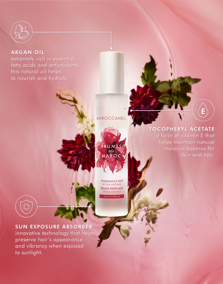 perfume para Refrescar tu cabello y tu piel durante el día con esta bruma ultraligera enriquecida con aceite de argán, vitamina E y tecnología absorbente de rayos UV. Su fórmula ayuda a mantener el cabello con una apariencia saludable mientras deja una delicada fragancia que te acompaña durante horas.