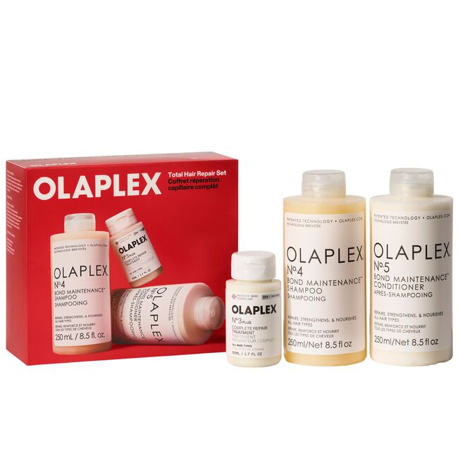 OLAPLEX Total Hair Repair Set con Nº.3PLUS Complete Repair Treatment, Nº.4 Bond Maintenance Shampoo y Nº.5 Bond Maintenance Conditioner