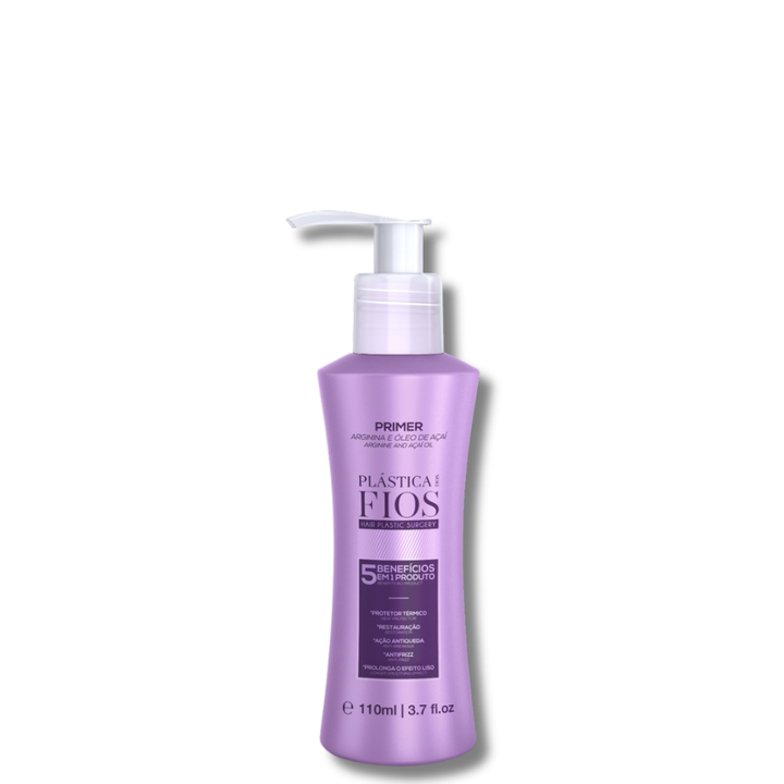 Primer Plástica dos Fios 110ml con 5 beneficios: protector térmico, restauración, anti-quiebre, anti-frizz y prolongación del efecto liso