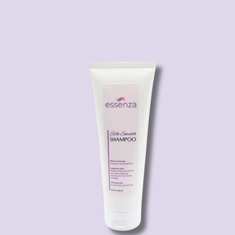 Shampoo profesional sin sulfatos Essenza Silk Smooth para cabello seco y maltratado